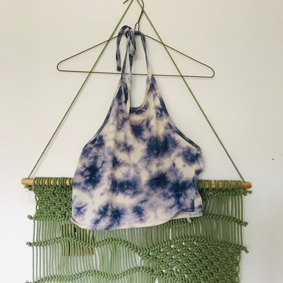 Blue Tie Dye Halter Crop Top - Picture 2 of 2